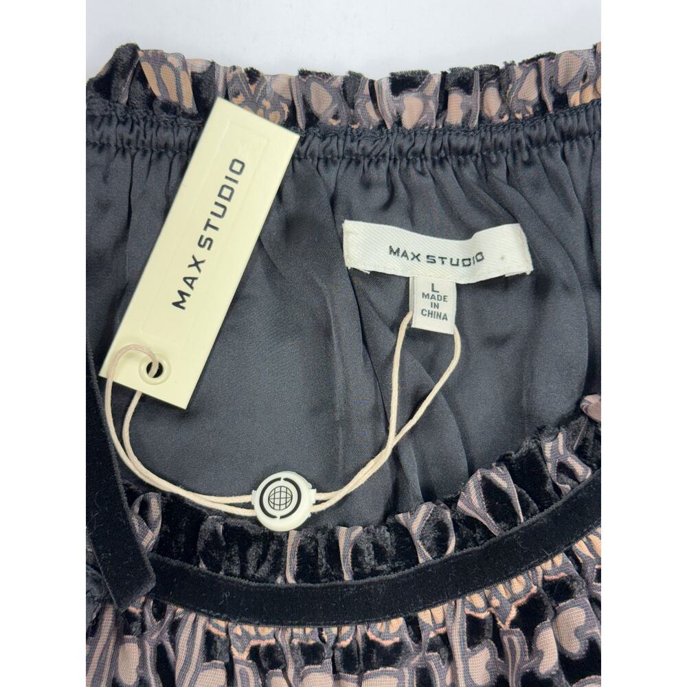 NWT Max Studio Size L  Mini Dress Black Nude Velvet Pattern Halter Neck - Picture 3 of 12